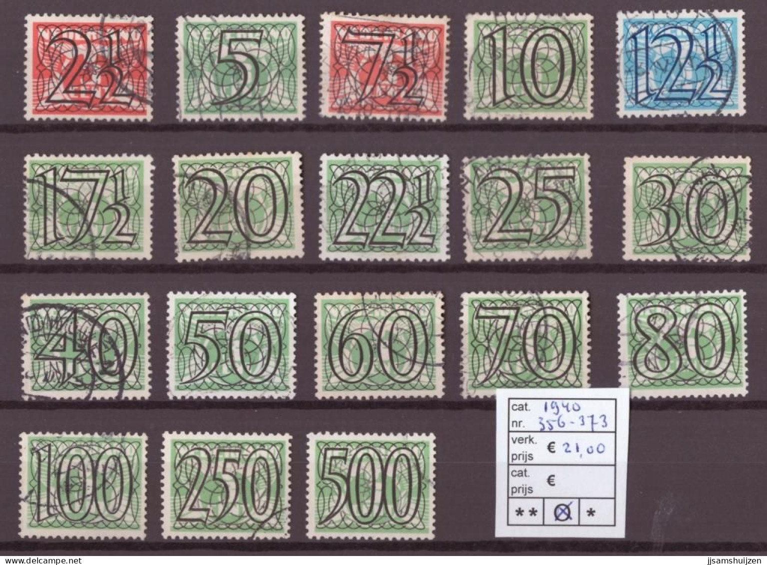 Netherlands Stamps Used 1940,  NVPH Number 356-373, See Scan For The Stamps - Oblitérés