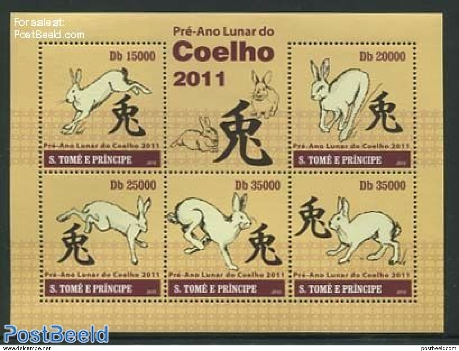 Sao Tome/Principe 2010 Year Of The Rabbit 5v M/s, Mint NH, Nature - Various - Rabbits / Hares - New Year - New Year