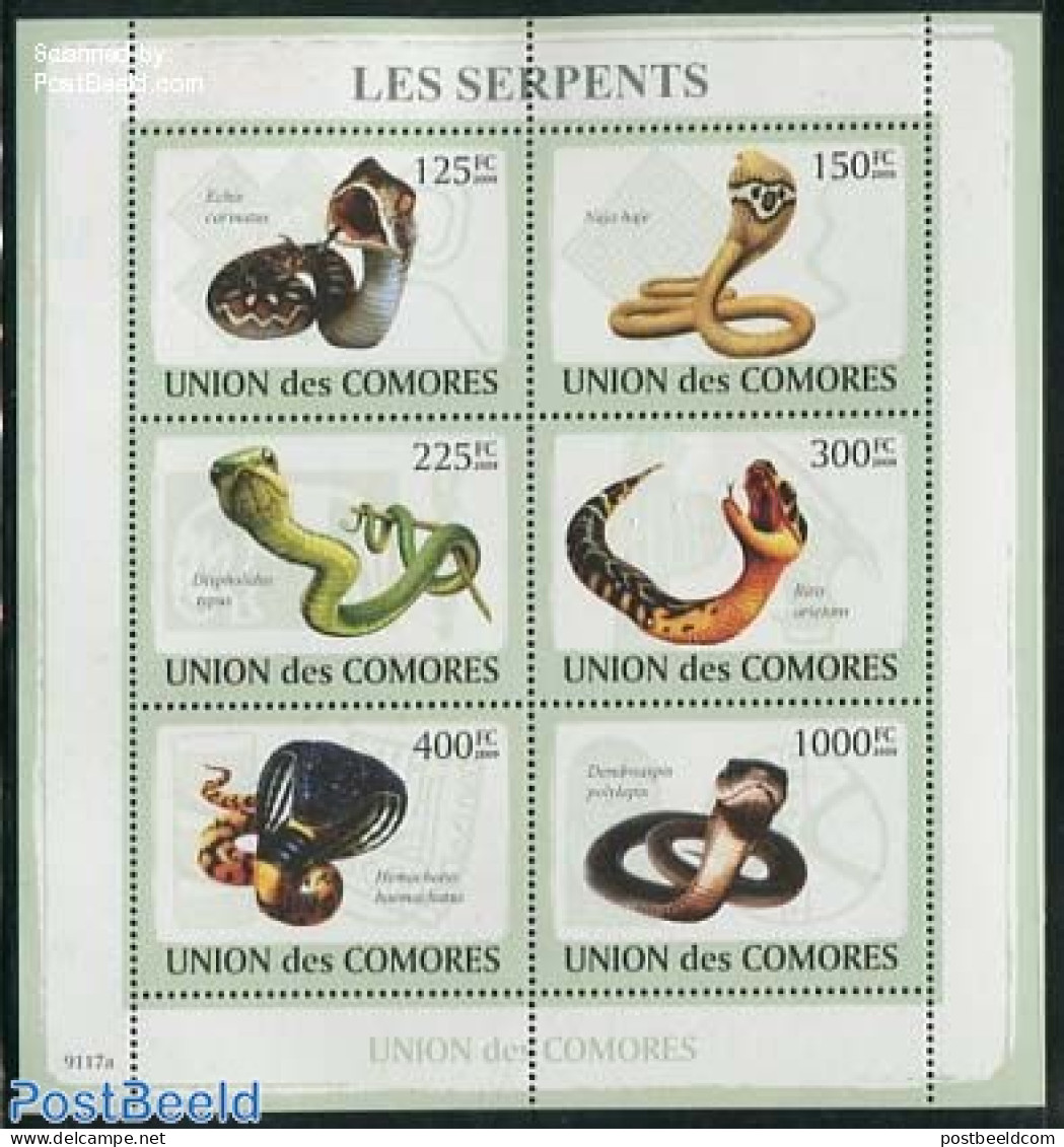 Comoros 2009 Snakes 6v M/s, Mint NH, Nature - Snakes - Comores (1975-...)