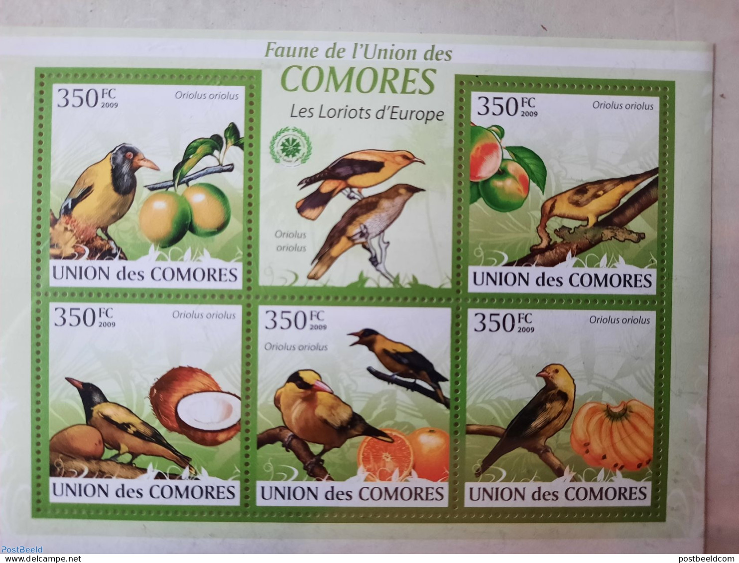 Comoros 2009 European Orioles 5v M/s, Mint NH, Nature - Birds - Comores (1975-...)