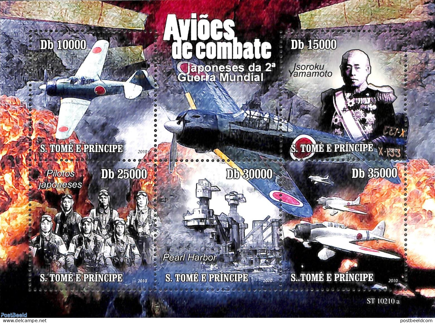 Sao Tome/Principe 2010 Japanese Battle In W.W. II 5v M/s, Mint NH, History - Transport - World War II - Aircraft & Avi.. - Seconda Guerra Mondiale