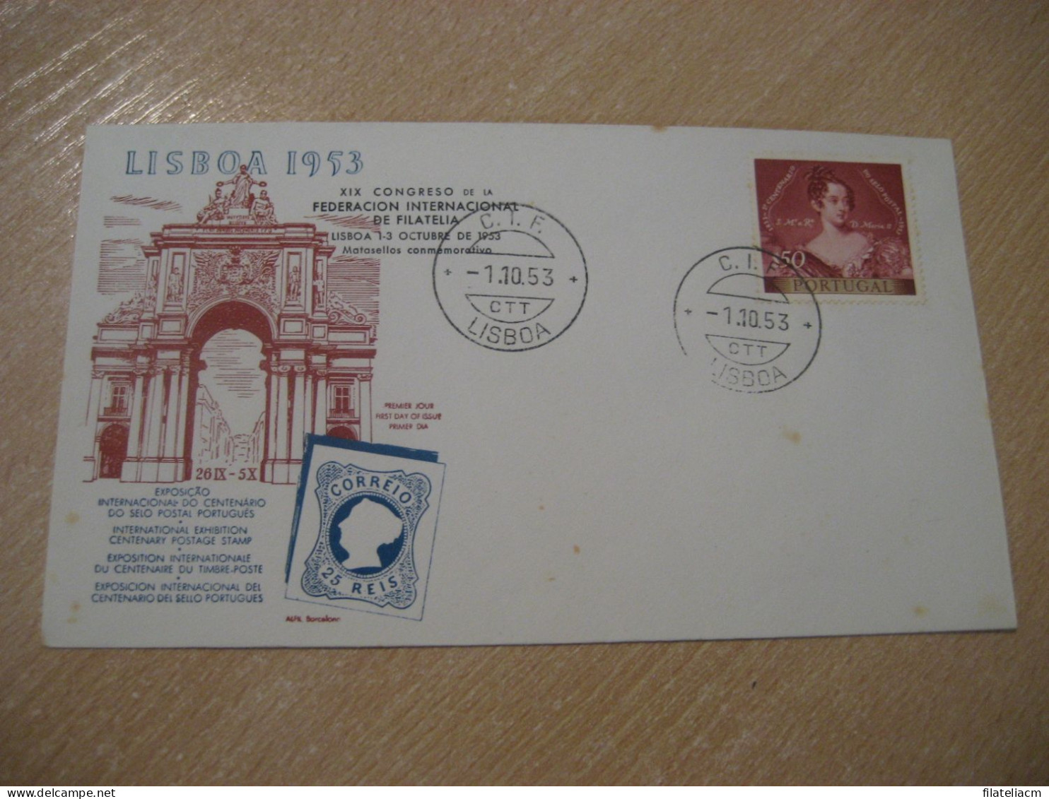 LISBOA 1953 C.I.F. CIF Expo Filatelica Int. Centenary Postage Stamp Cancel Cover PORTUGAL - Brieven En Documenten