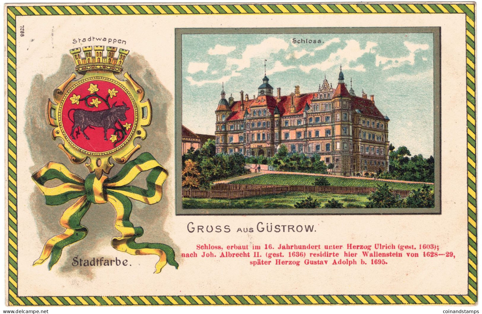 Postkarte Gruss Aus Güstrow -Schloss, Farbig, 1909, Orig. Gelaufen Nach Apolda, II- - Güstrow