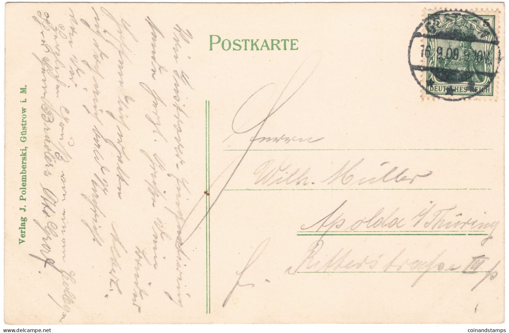 Postkarte Gruss Aus Güstrow -Schloss, Farbig, 1909, Orig. Gelaufen Nach Apolda, II- - Güstrow