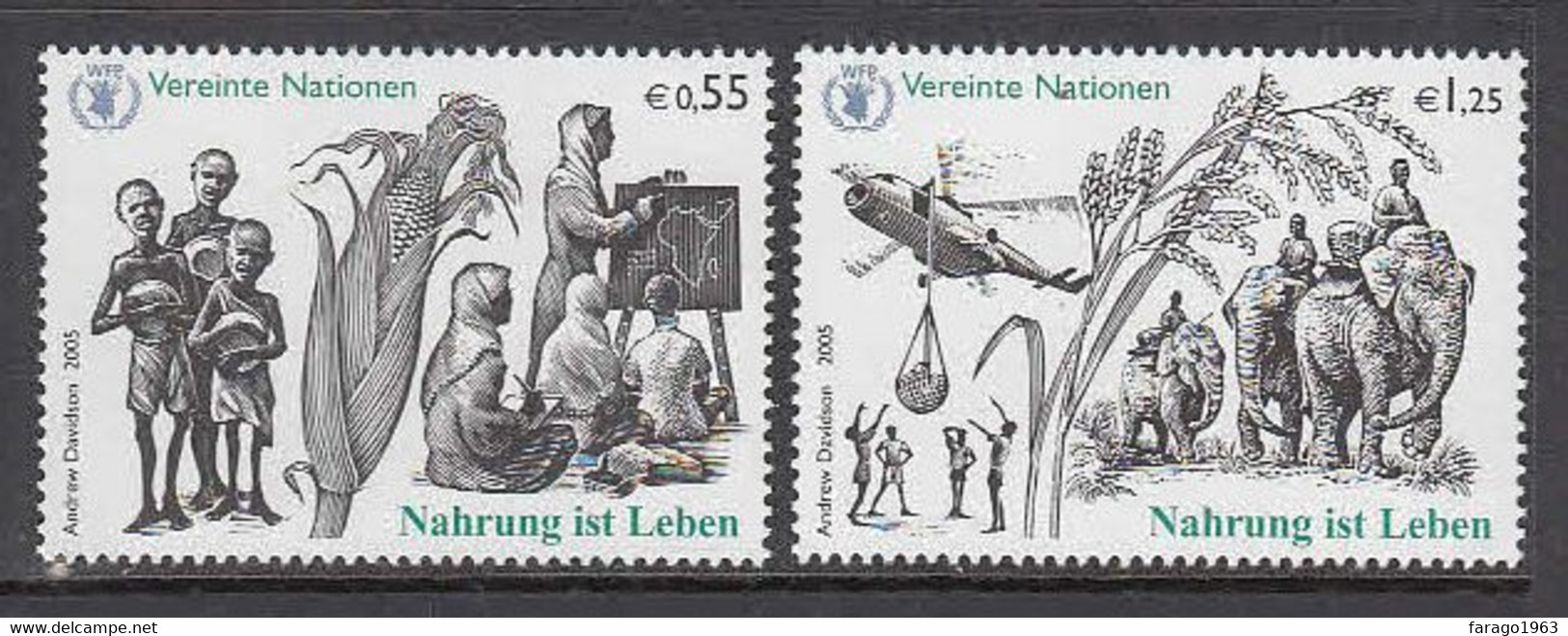 2005 United Nations Vienna WFP Food For Life Helicopters Elephants  Complete Set Of 2 MNH @ BELOW FACE VALUE - Ungebraucht