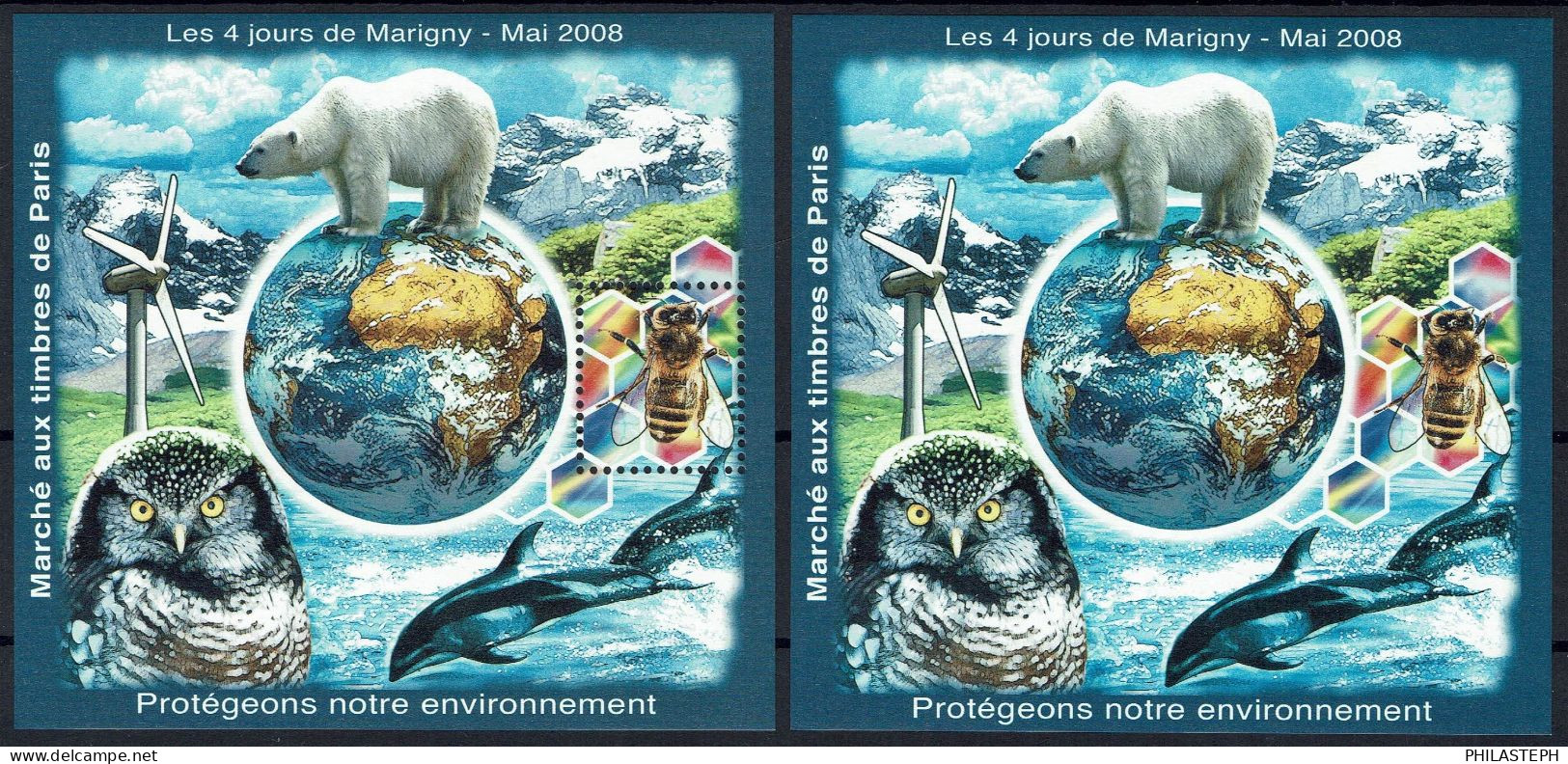 FRANCE 2008 BLOC DES QUATRE JOURS DE MARIGNY - Paire Dentelé/non Dentelé  L'environnement - YT 20 Neuf ** - Numéroté - Carré Marigny