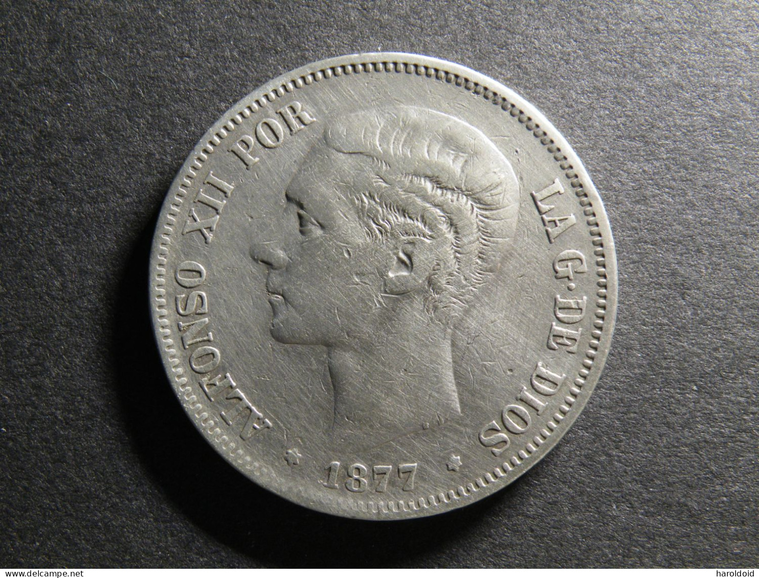 ESPAGNE - 5 PESETAS 1877 - ALFONSO XII - First Minting