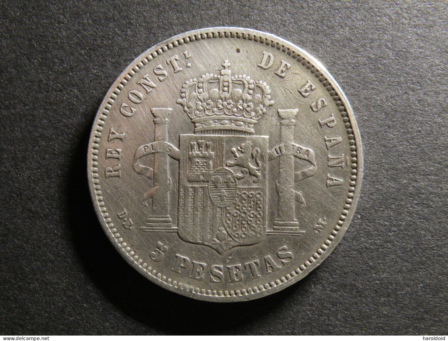 ESPAGNE - 5 PESETAS 1877 - ALFONSO XII - First Minting