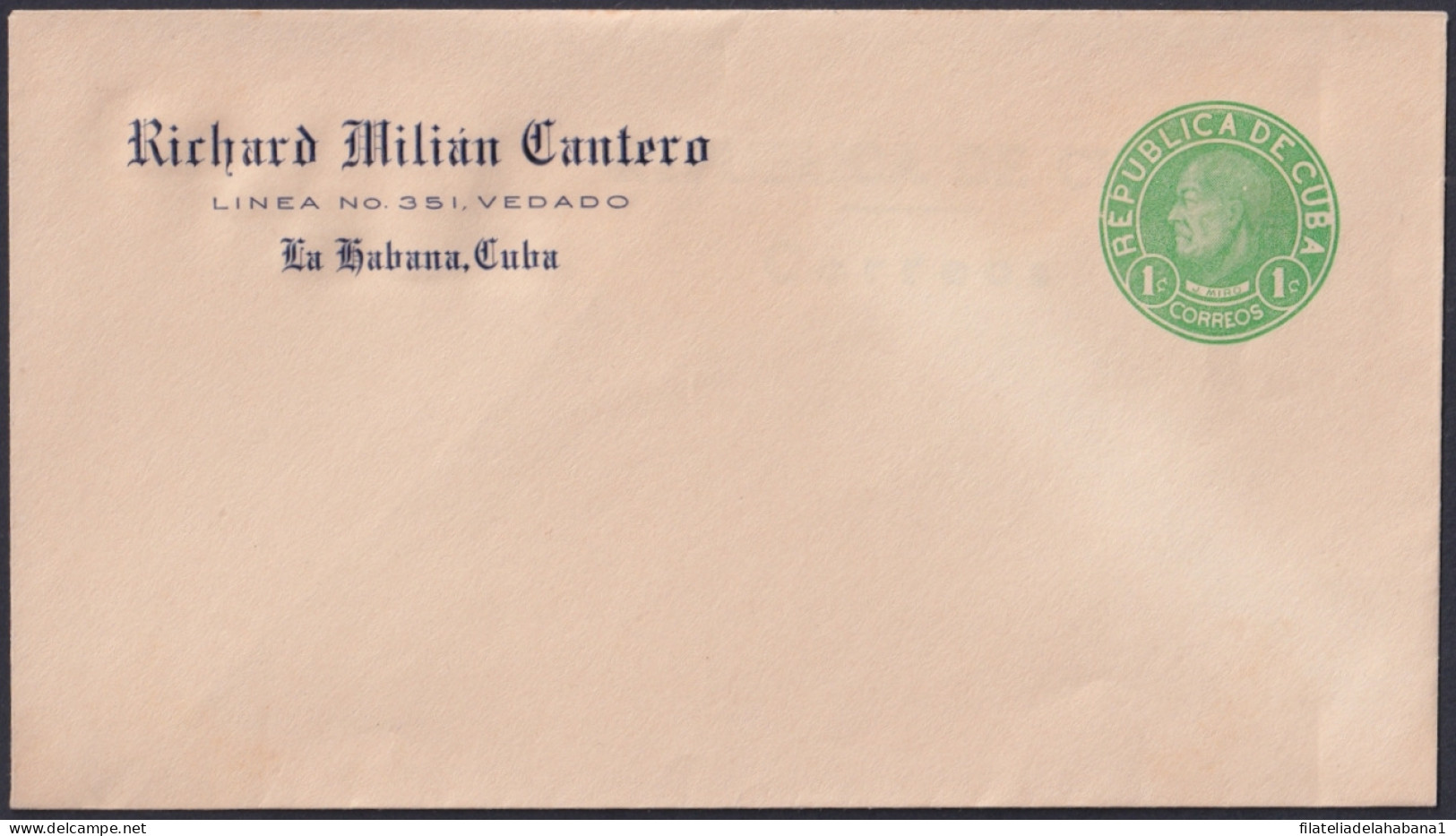 1949-EP-192 CUBA REPUBLICA 1949 1c J. MIRO COVER POSTAL STATIONERY UNUSED “RICHARD MILIAN” PRINT.  - Other & Unclassified