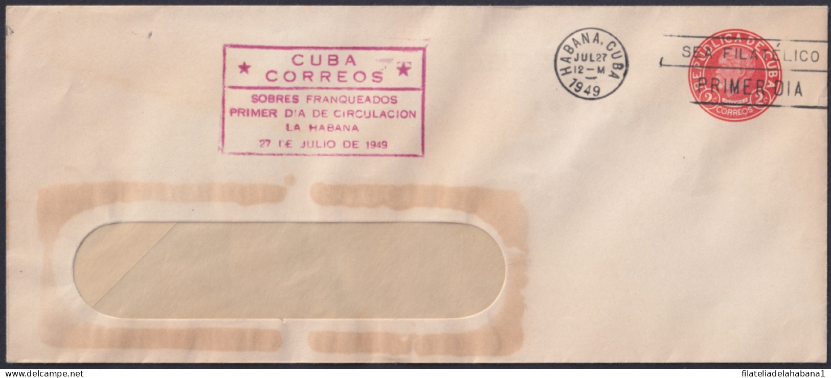 1949-EP-202 CUBA REPUBLICA 1949 LG2194 2c J. G. GOMEZ FDC RED COVER POSTAL STATIONERY.  - Andere & Zonder Classificatie