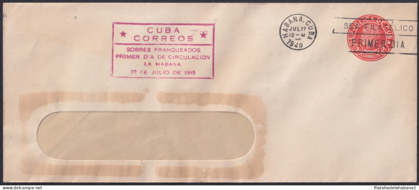 1949-EP-202 CUBA REPUBLICA 1949 LG2194 2c J. G. GOMEZ FDC RED COVER POSTAL STATIONERY.  - Altri & Non Classificati