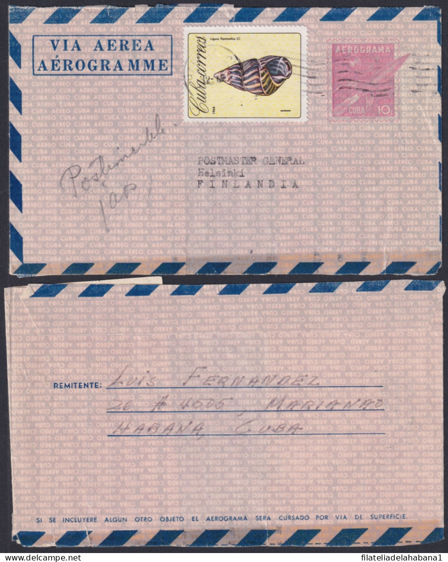 1957-EP-93 CUBA REPUBLICA 1957 ROCKET AEROGRAMME POSTAL STATIONERY TO FINLAND 1966.  - Poste Aérienne