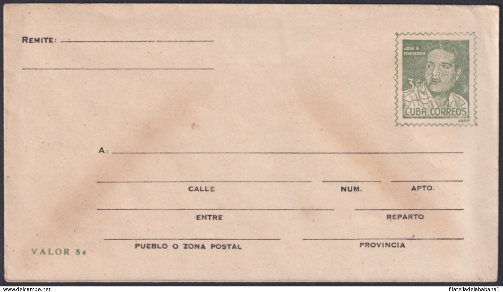 1967-EP-21 CUBA 1967 3c JOSE ANTONIO ECHEVARRIA POSTAL STATIONERY COVER UNUSED.  - Other & Unclassified