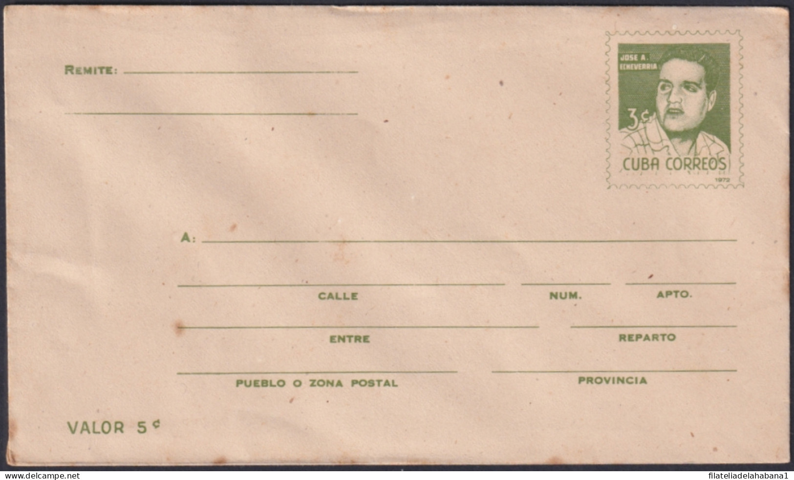 1972-EP-73 CUBA 1972 3c JOSE A. ECHEVARRIA POSTAL STATIONERY COVER UNUSED.  - Other & Unclassified