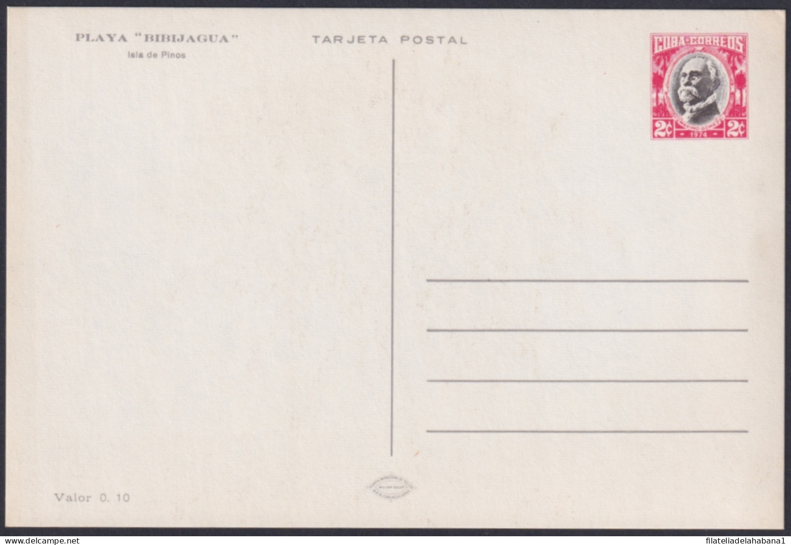 1974-EP-133 CUBA 1974 POSTAL STATIONERY M. GOMEZ. BIBIJAGUA BEACH PINES IS UNUSED.  - Andere & Zonder Classificatie