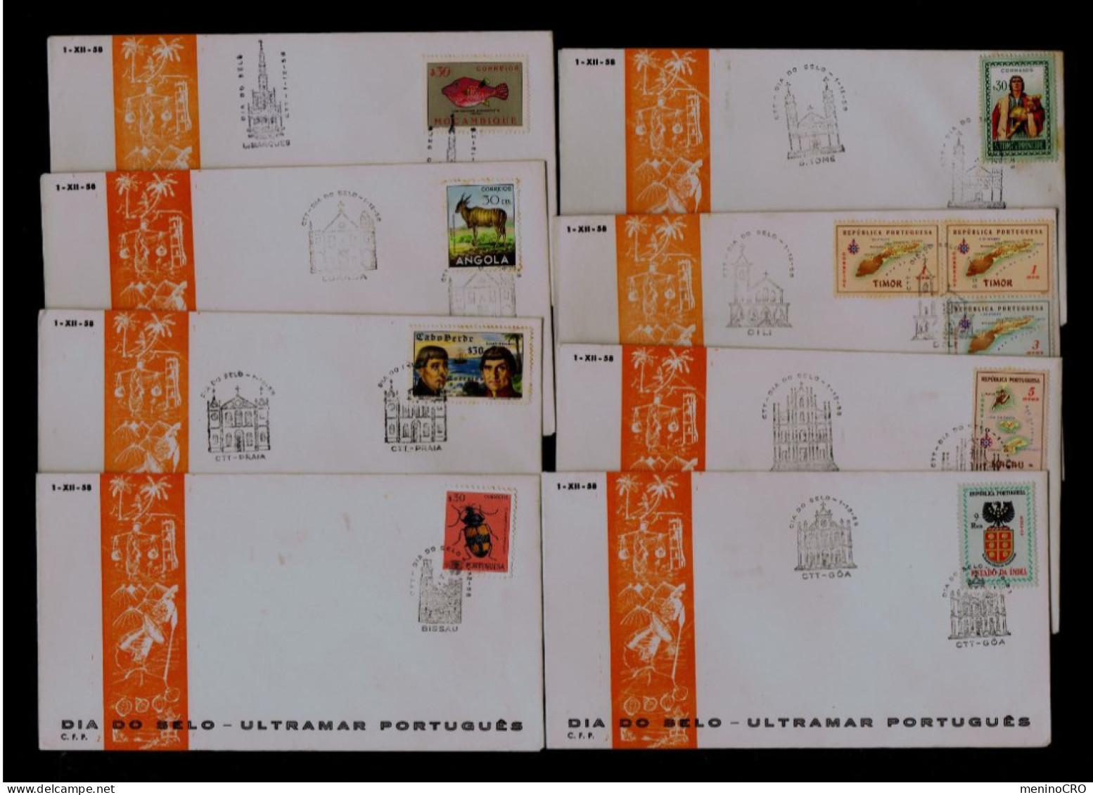 #88555  PORTUGAL (Colonial States 8x) Stamps's Day 1958 Architecture èglises Churches - Journée Du Timbre