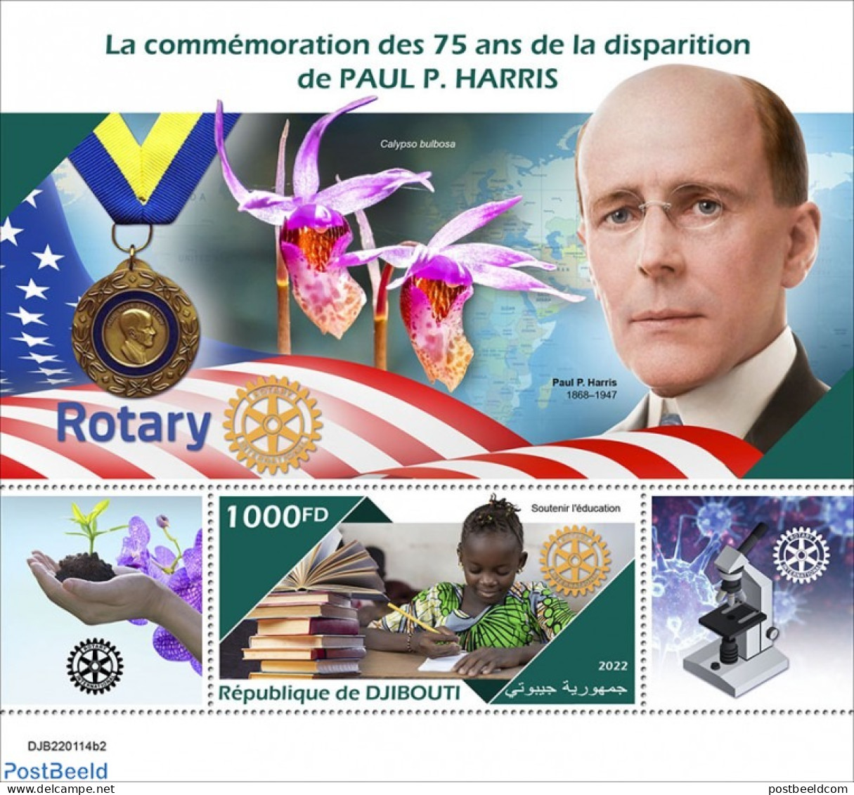 Djibouti 2022 75th Memorial Anniversary Of Paul P. Harris, Mint NH, Various - Rotary - Rotary, Lions Club