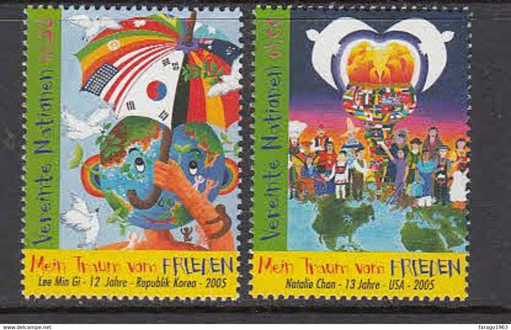 2005 United Nations Vienna My Dream For Peace Flags Complete Set Of 2 MNH @ BELOW FACE VALUE - Ongebruikt