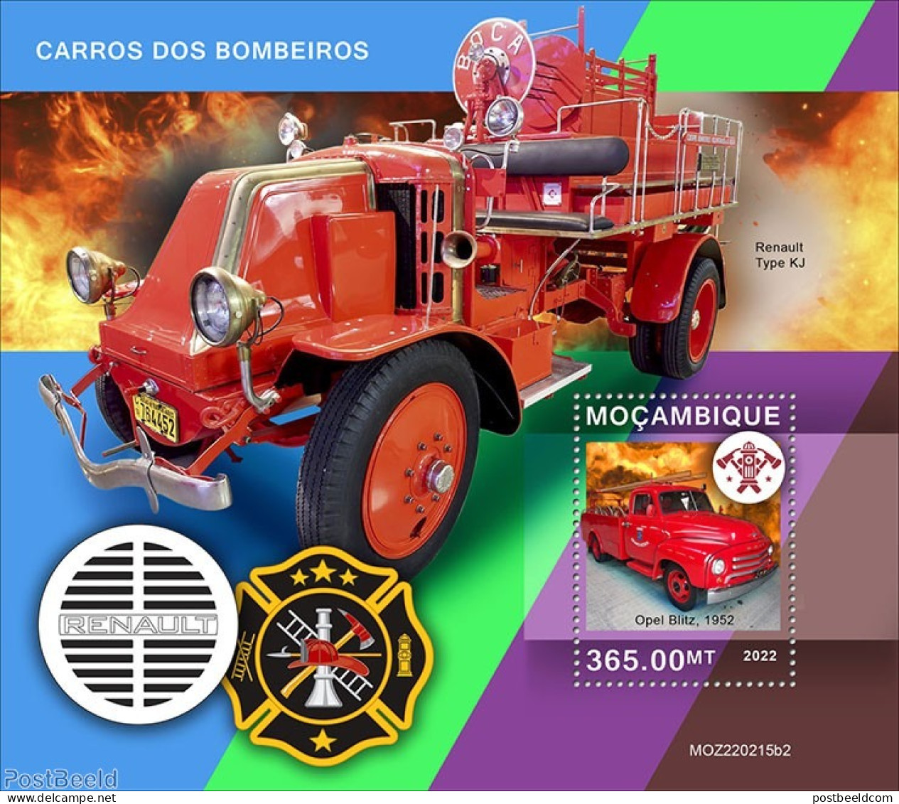 Mozambique 2022 Fire Engines, Mint NH, Transport - Fire Fighters & Prevention - Firemen
