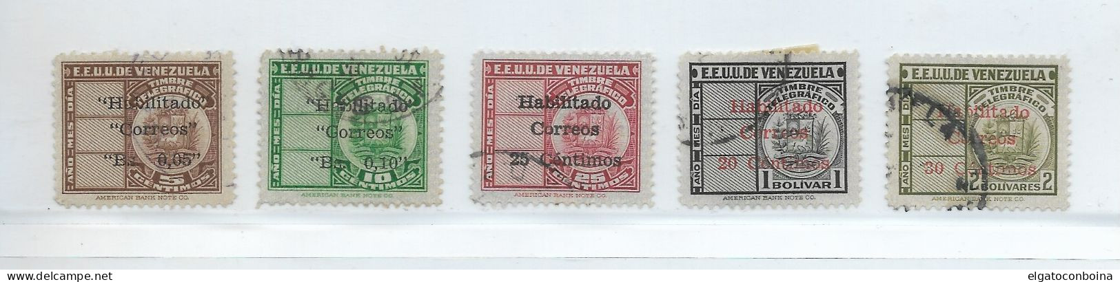 VENEZUELA 1951 OVERPRINTED HABILITADO MICHEL 610-14 SCOTT 452-456 USED SET - Venezuela