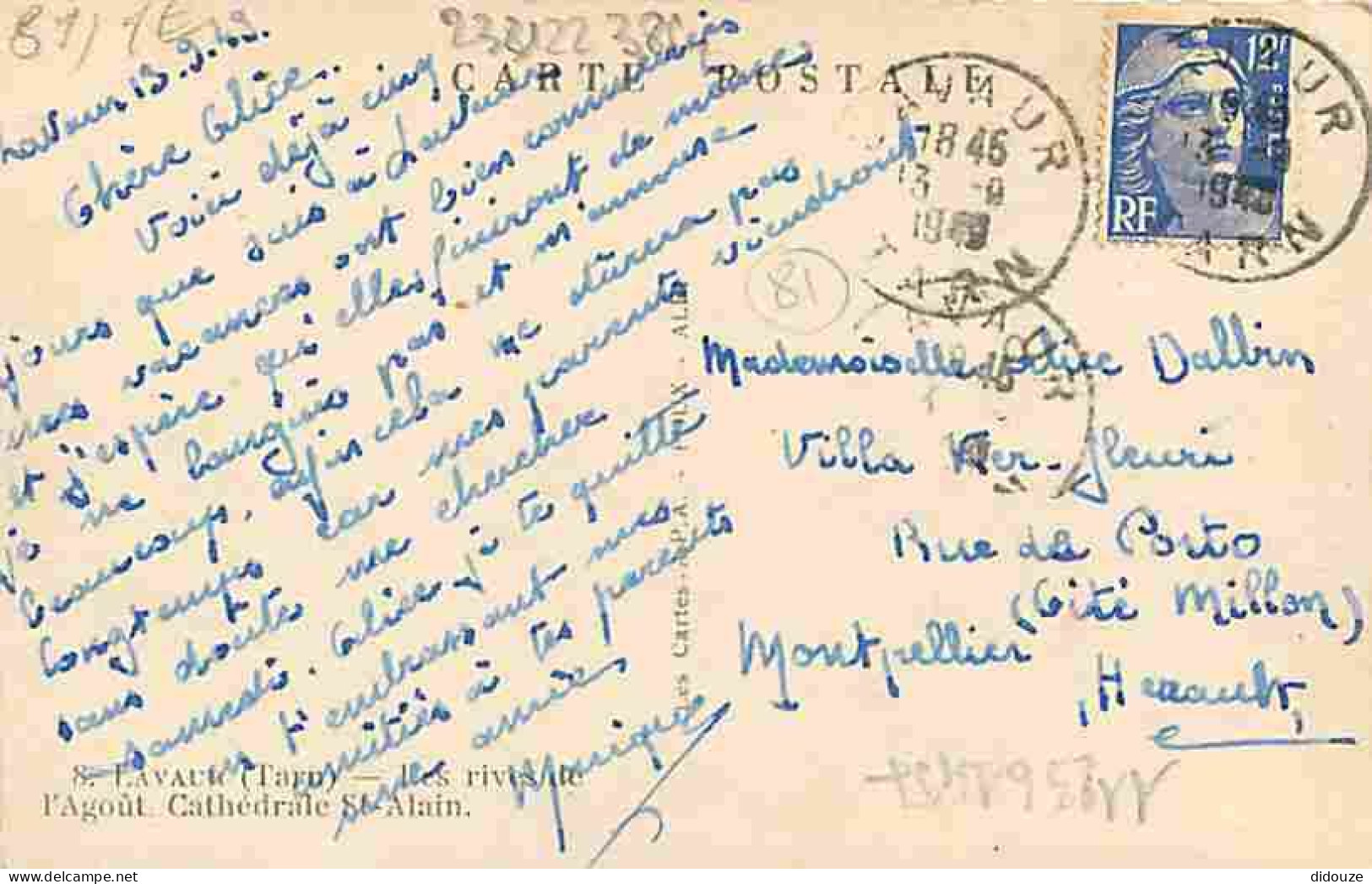 81 - Lavaur - Les Rives De L'Agout - Cathédrale Saint Alain - Oblitération Ronde De 1949 - Correspondance - Colorisée -  - Lavaur