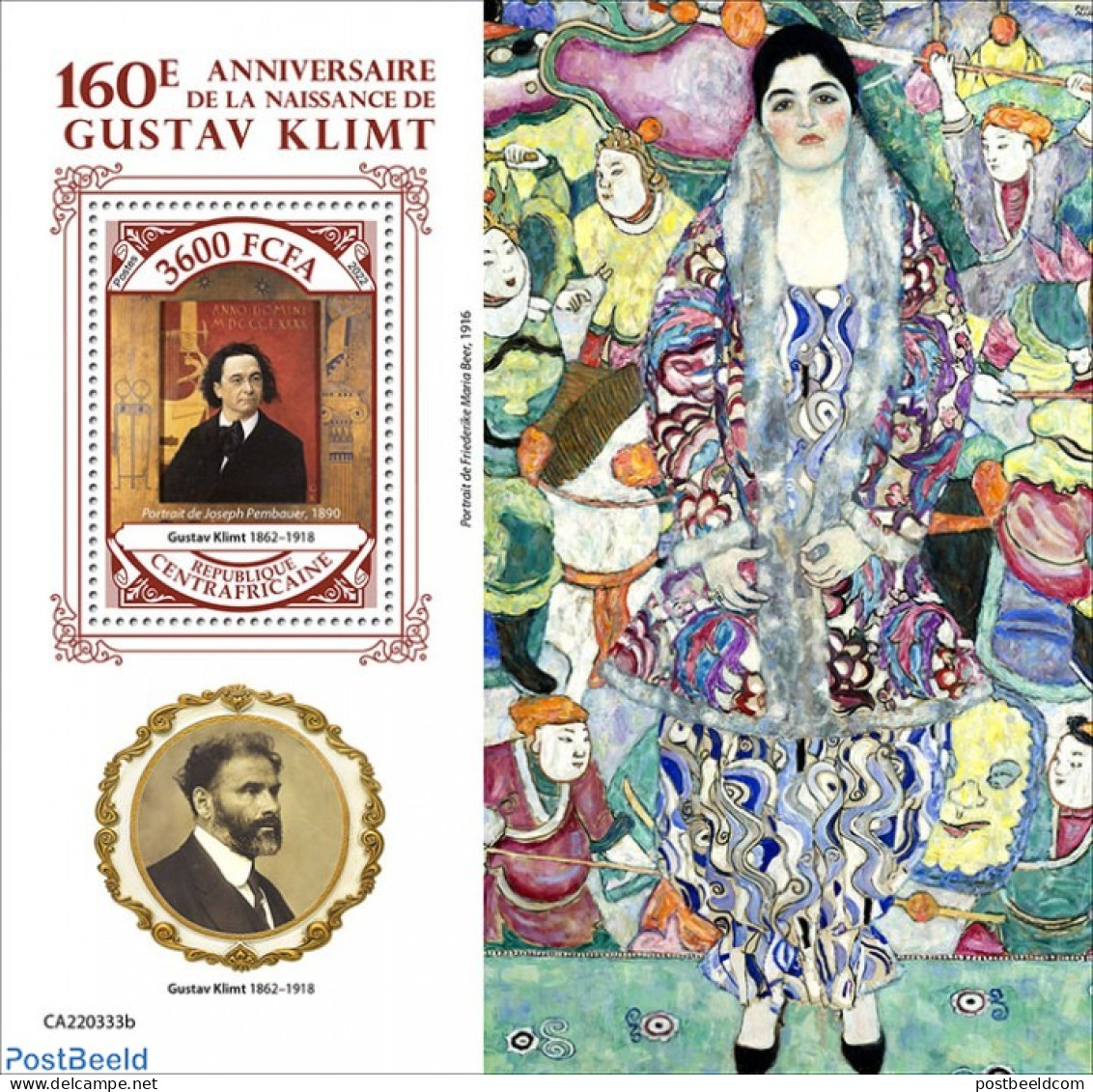 Central Africa 2022 160th Anniversary Of Gustav Klimt, Mint NH, Art - Gustav Klimt - Paintings - Central African Republic