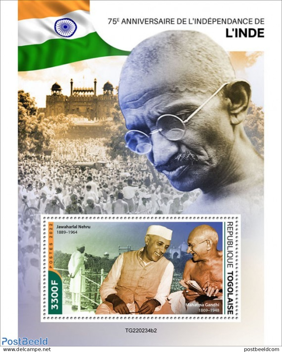 Togo 2022 75th Anniversary Of Independence Of India, Mint NH, History - Gandhi - Mahatma Gandhi