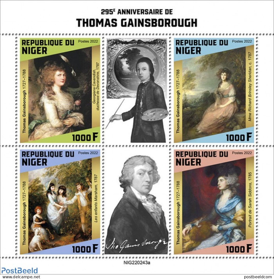 Niger 2022 295th Anniversary Of Thomas Gainsborough, Mint NH, Art - Paintings - Niger (1960-...)