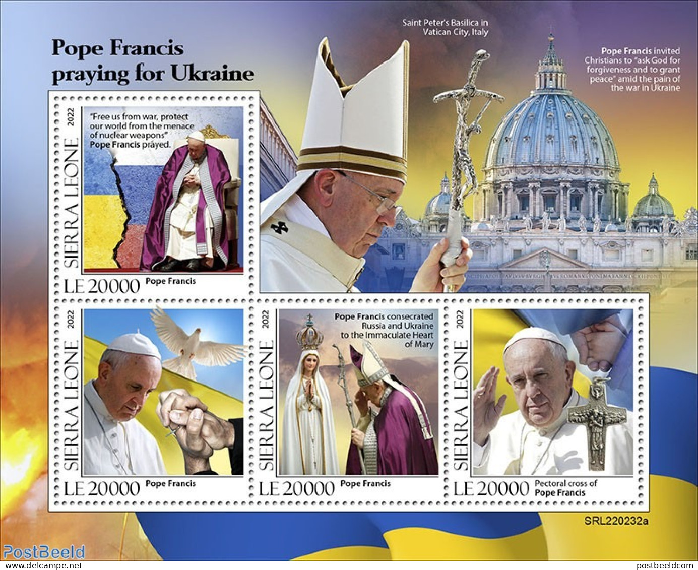 Sierra Leone 2022 Pope Francis Praying For Ukraine, Mint NH, History - Religion - Peace - Pope - Päpste