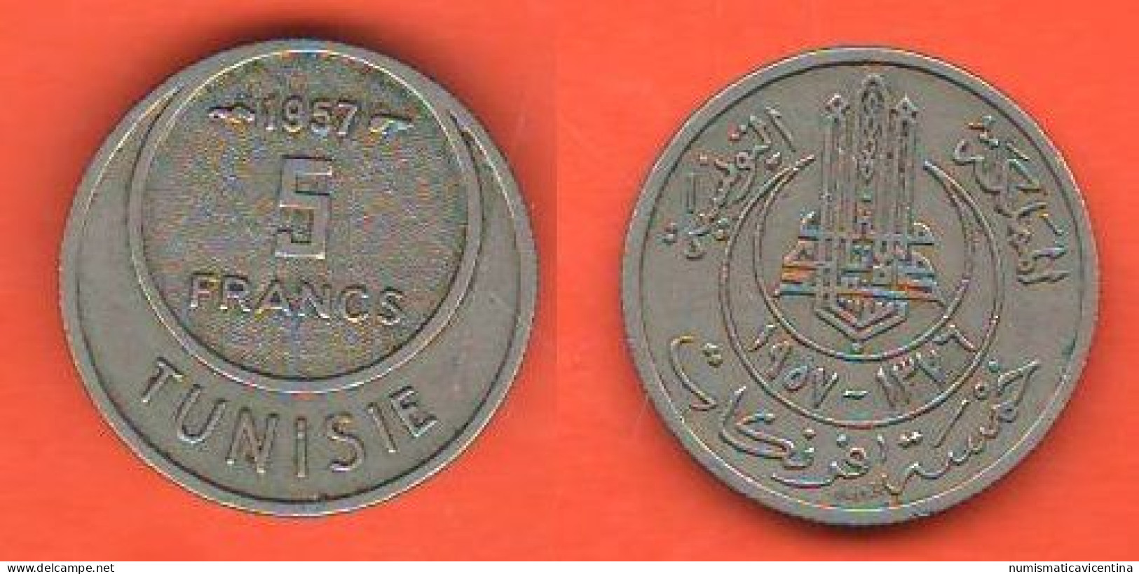 Tunisie 5 Francs 1957 AH 1376  5 Franchi Nickel Coin - Tunisia