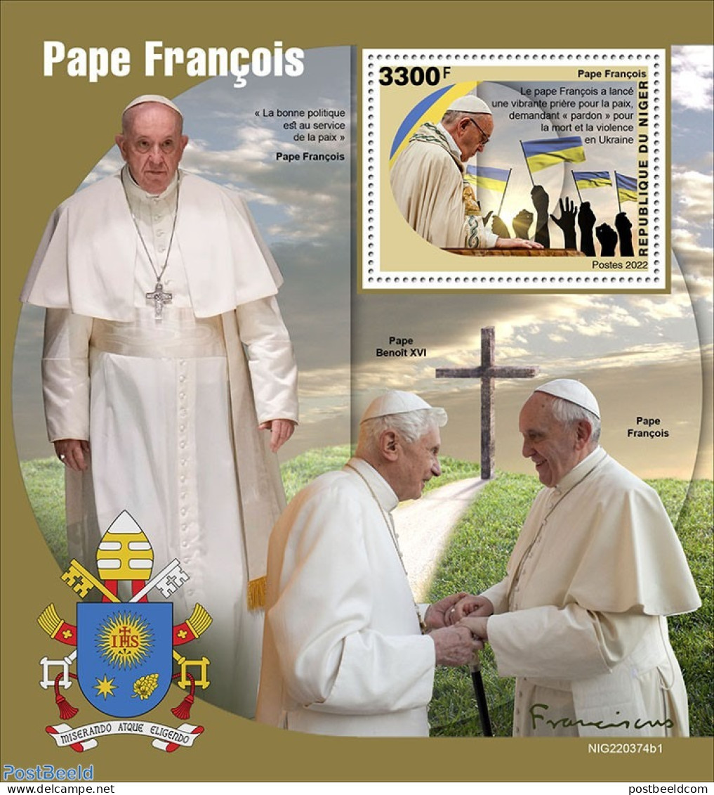 Niger 2022 Pope Francis, Mint NH, History - Religion - Flags - Pope - Päpste