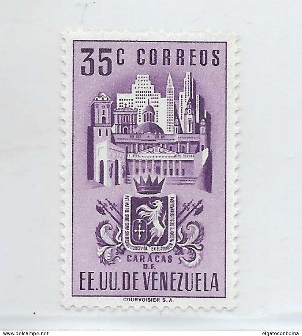 VENEZUELA 1951 CARACAS AND BUILDING HIGH VALUE 35C PURPLE SC491 MI621 MLH - Venezuela