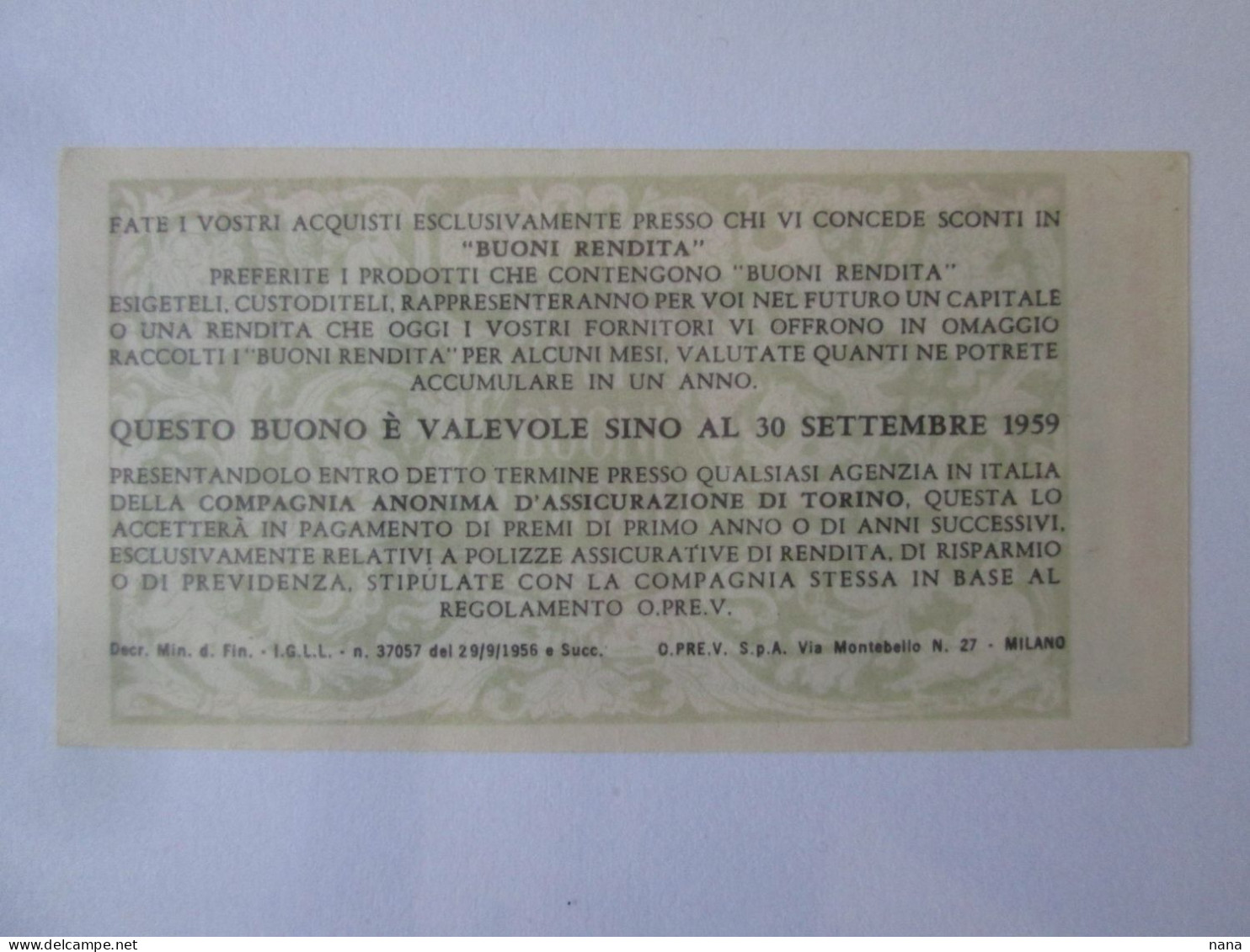 Italy 3 Lire 1959 Buono Rendita/Bonne Rente/Rental Voucher UNC See Pictures - Sonstige & Ohne Zuordnung