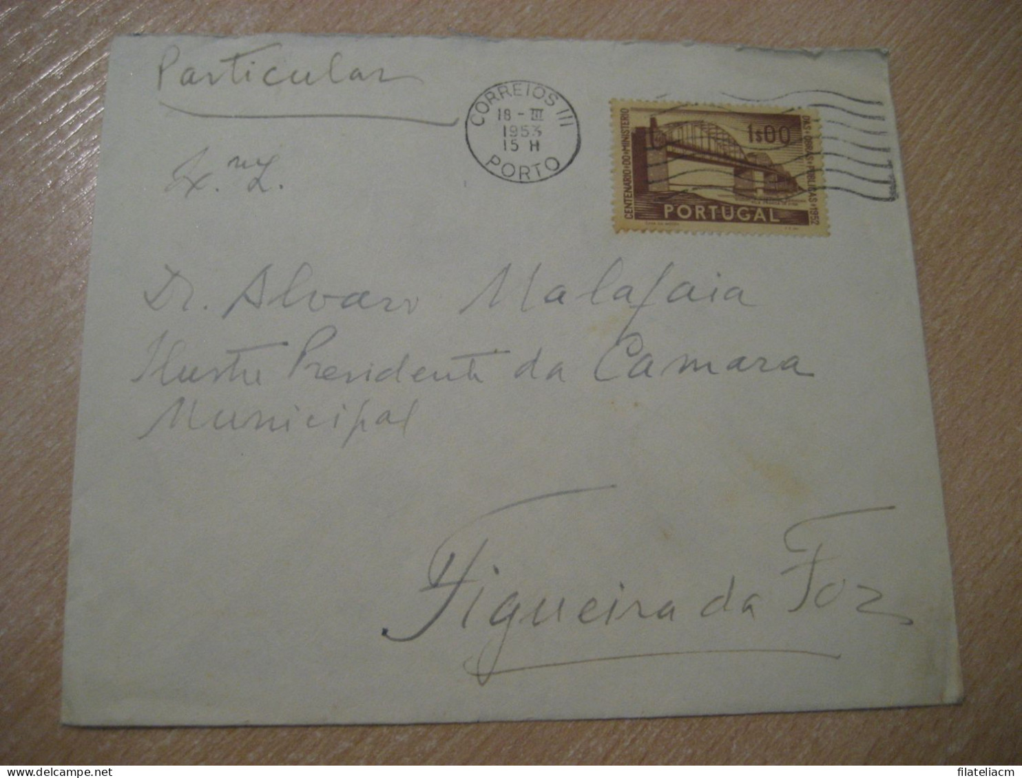 PORTO 1953 To Figueira Da Foz Bridge Pont Stamp Cancel Cover PORTUGAL - Brieven En Documenten