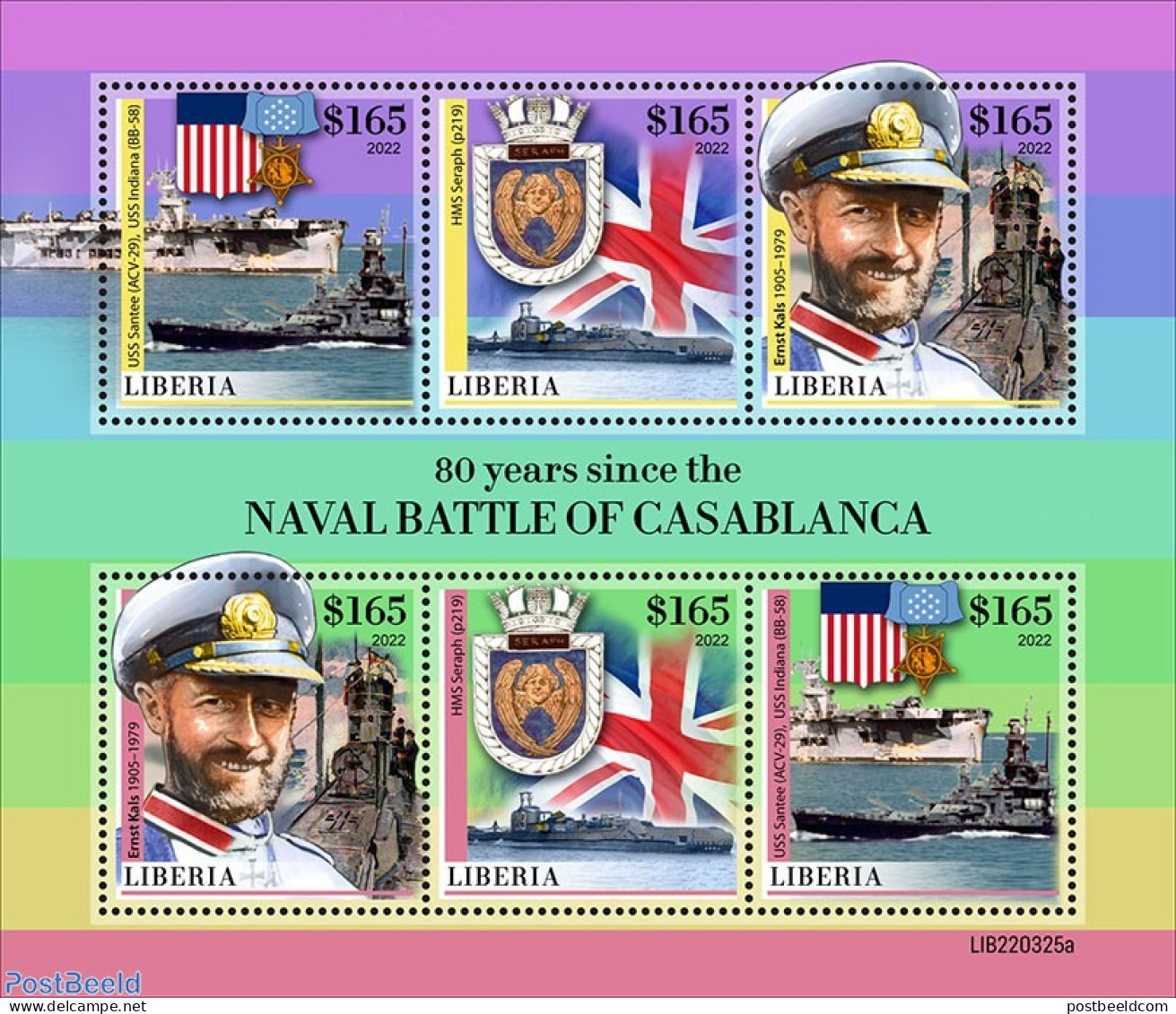 Liberia 2022 80 Years Since The Battle Of Casablanca, Mint NH, History - Transport - Flags - World War II - Ships And .. - Seconda Guerra Mondiale