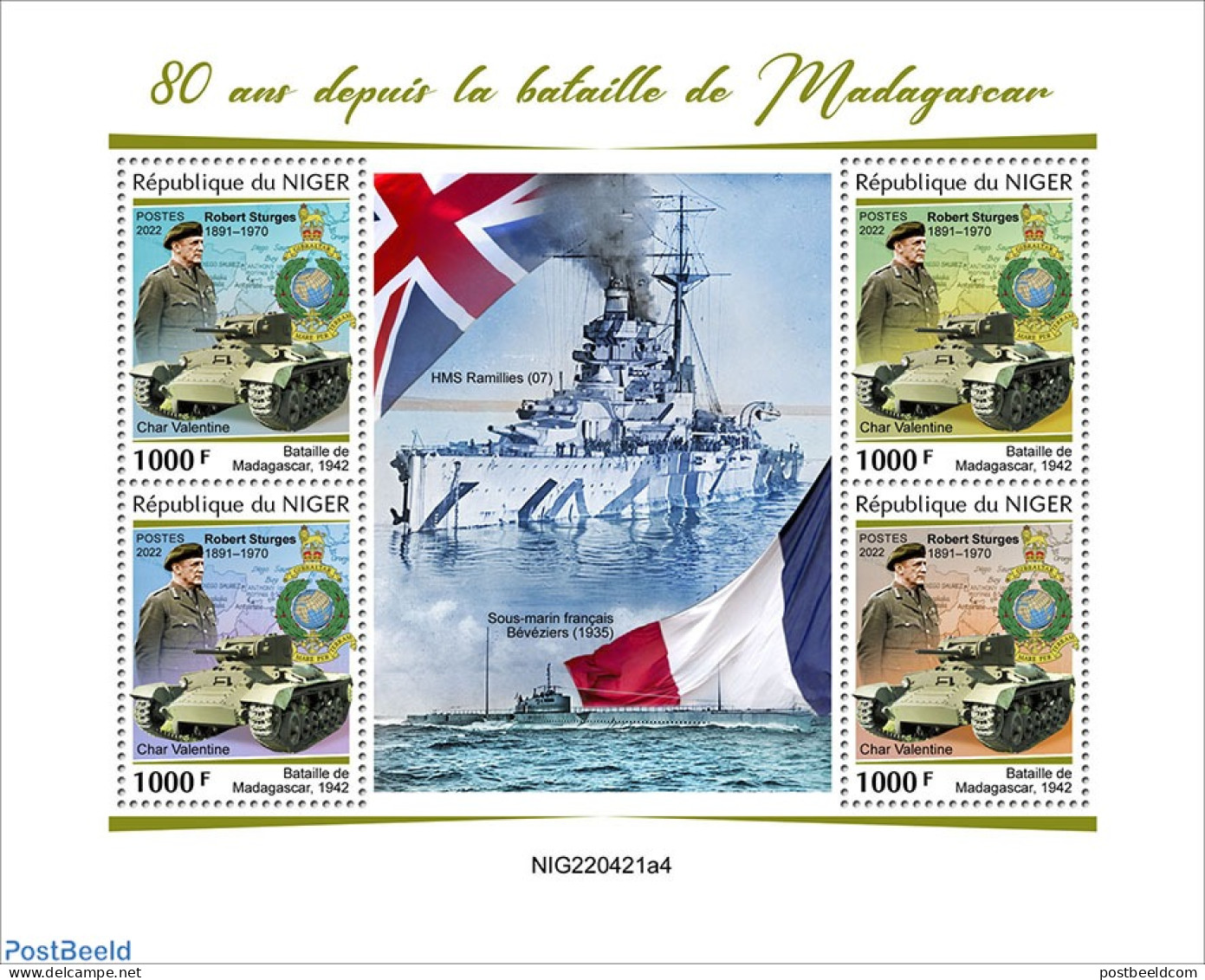 Niger 2022 80 Years Since The Battle Of Madagascar, Mint NH, History - Transport - Flags - World War II - Ships And Bo.. - WW2