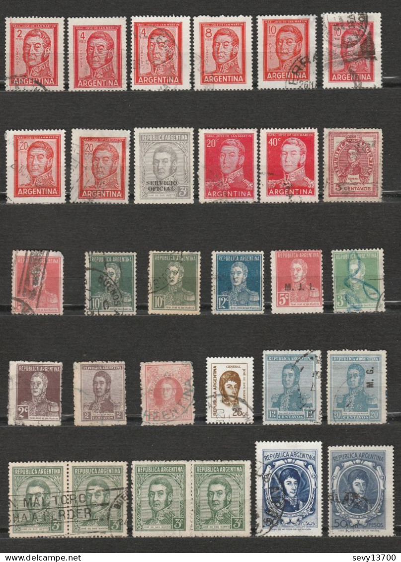 Argentine - Argentina - Lot De 30 Timbres Du General José De San Martin - Usados