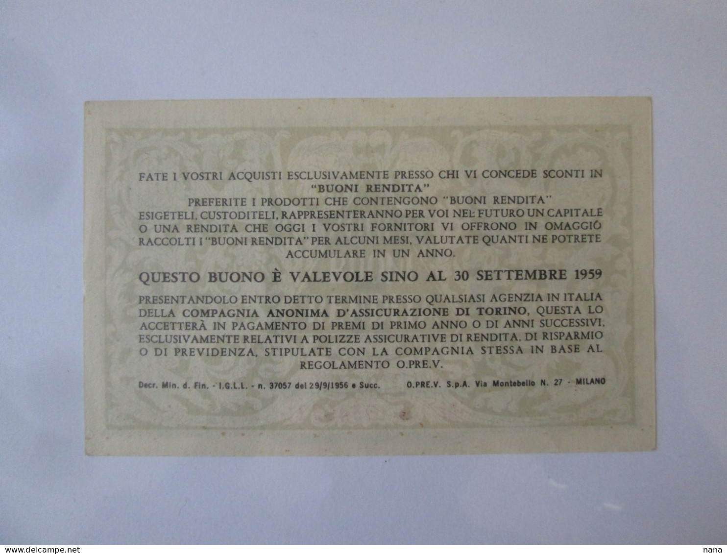 Italy 5 Lire 1959 Buono Rendita/Bonne Rente/Rental Voucher UNC See Pictures - Sonstige & Ohne Zuordnung