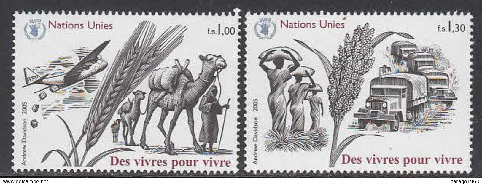 2005 United Nations Unies WFP Food Camels Trucks Grain  Complete Set Of 2 MNH @ BELOW FACE VALUE - Nuovi