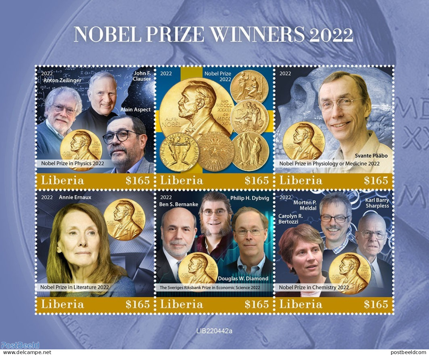 Liberia 2022 Nobelprize Winners 2022, Mint NH, History - Nobel Prize Winners - Nobel Prize Laureates