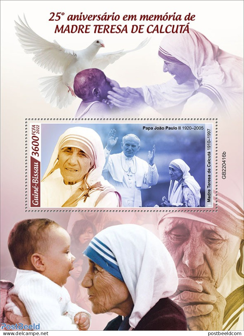 Guinea Bissau 2022 25th Memorial Anniversary Of Mother Teresa, Mint NH, History - Religion - Nobel Prize Winners - Pope - Nobel Prize Laureates
