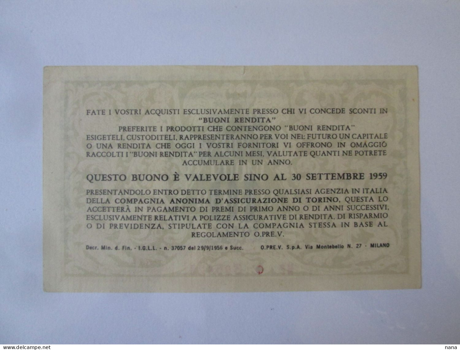 Italy 10 Lire 1959 Buono Rendita/Bonne Rente/Rental Voucher AUNC See Pictures - Autres & Non Classés