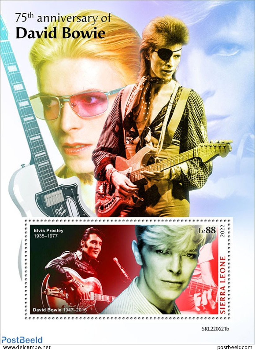 Sierra Leone 2022 75th Anniversary Of David Bowie, Mint NH, Performance Art - Music - Musical Instruments - Musique