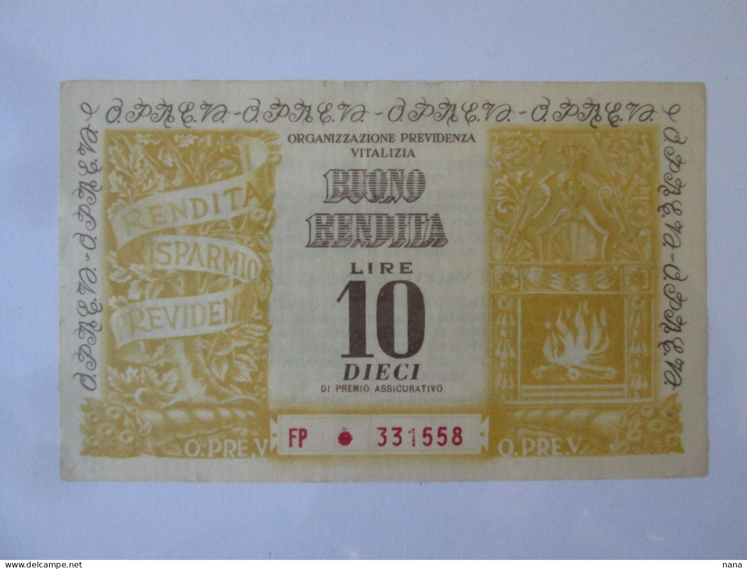 Italy 10 Lire 1959 Buono Rendita/Bonne Rente/Rental Voucher AUNC See Pictures - Andere & Zonder Classificatie