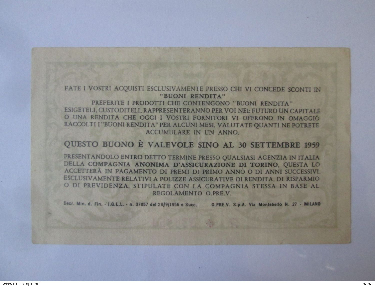 Italy 10 Lire 1959 Buono Rendita/Bonne Rente/Rental Voucher AUNC See Pictures - Other & Unclassified