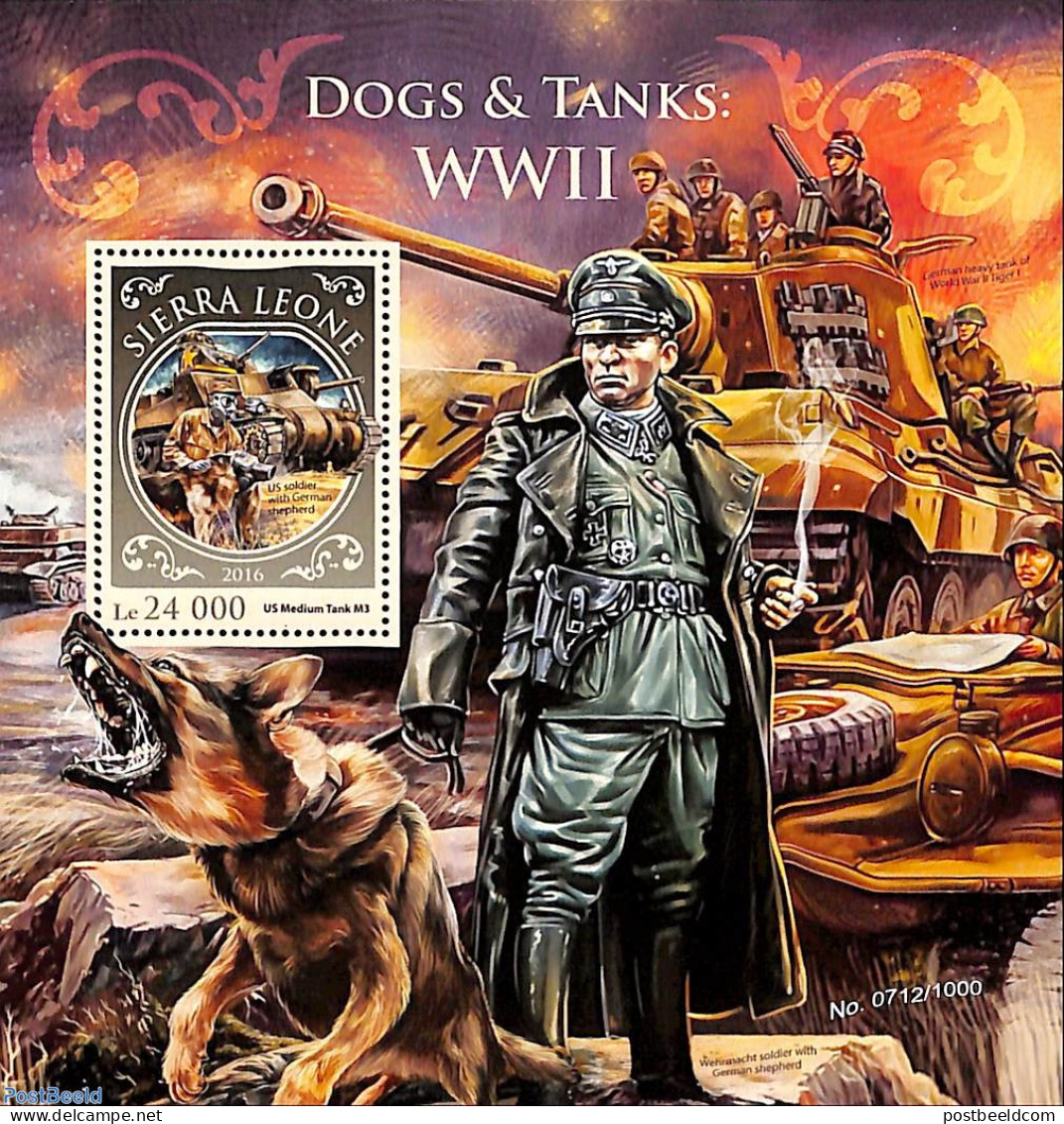 Sierra Leone 2016 Dogs And Tanks WWII, Mint NH, History - Nature - Transport - Militarism - World War II - Dogs - Militaria