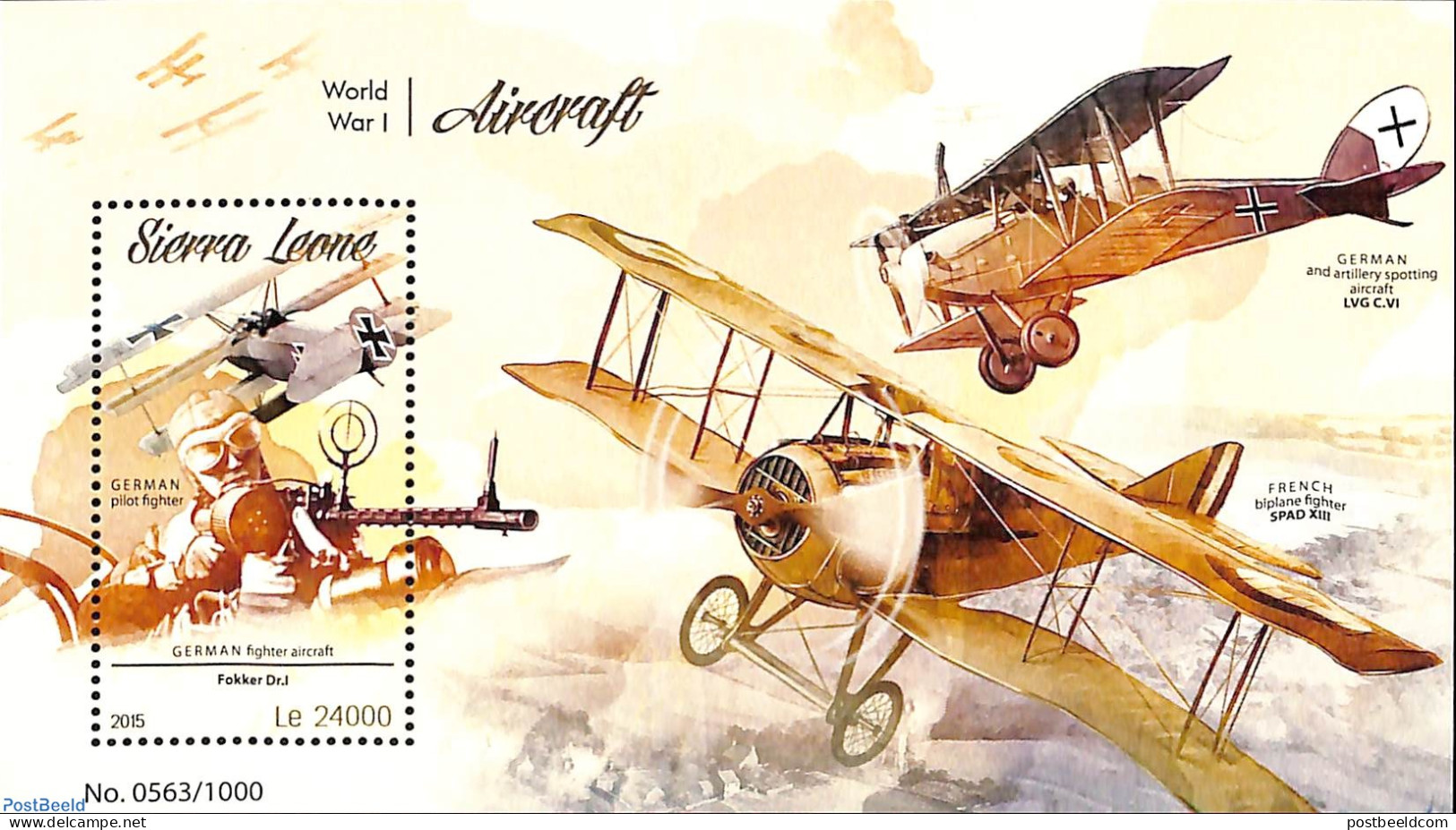 Sierra Leone 2015 World War I Aircraft, Mint NH, History - Transport - Militarism - Aircraft & Aviation - World War I - Militaria