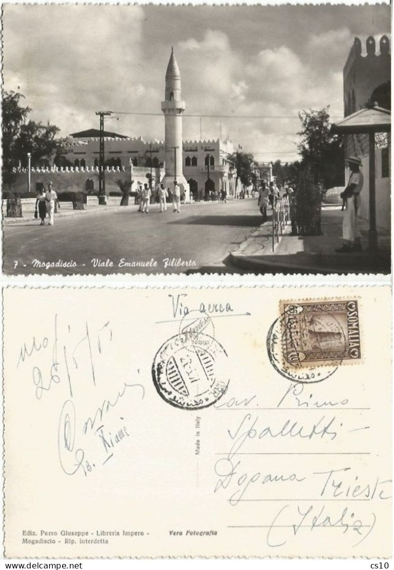 Somalia AFIS Mogadishu Viale Vittorio With Minar & People - B/w Pcard 26may1951 With Regular C.65 Solo - Very Scarce !! - Somalie (AFIS)