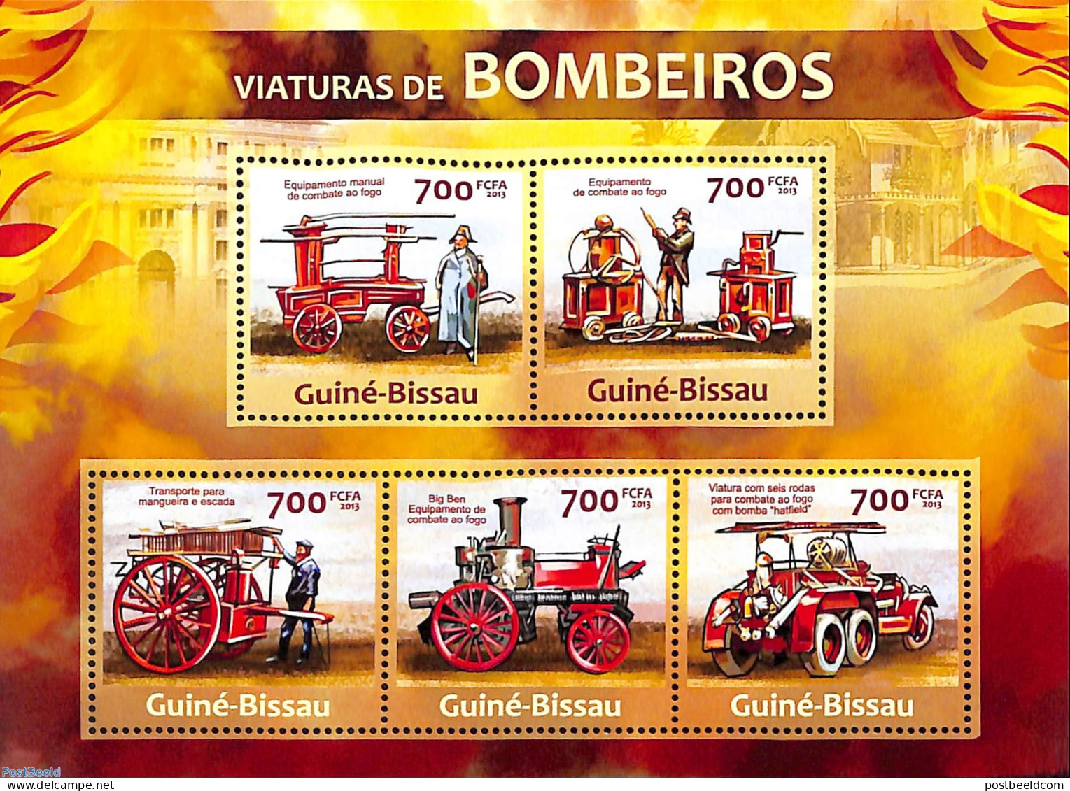 Guinea Bissau 2013 Fire Engines, Mint NH, Transport - Fire Fighters & Prevention - Bombero