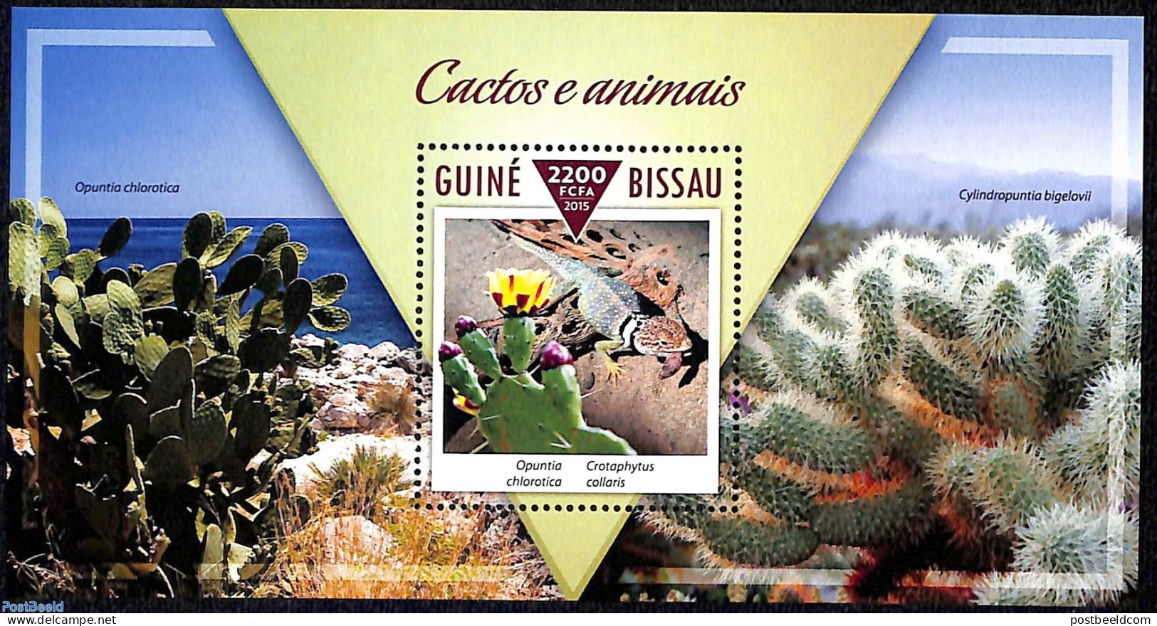 Guinea Bissau 2015 Cactus And Animals, Mint NH, Nature - Cacti - Reptiles - Sukkulenten